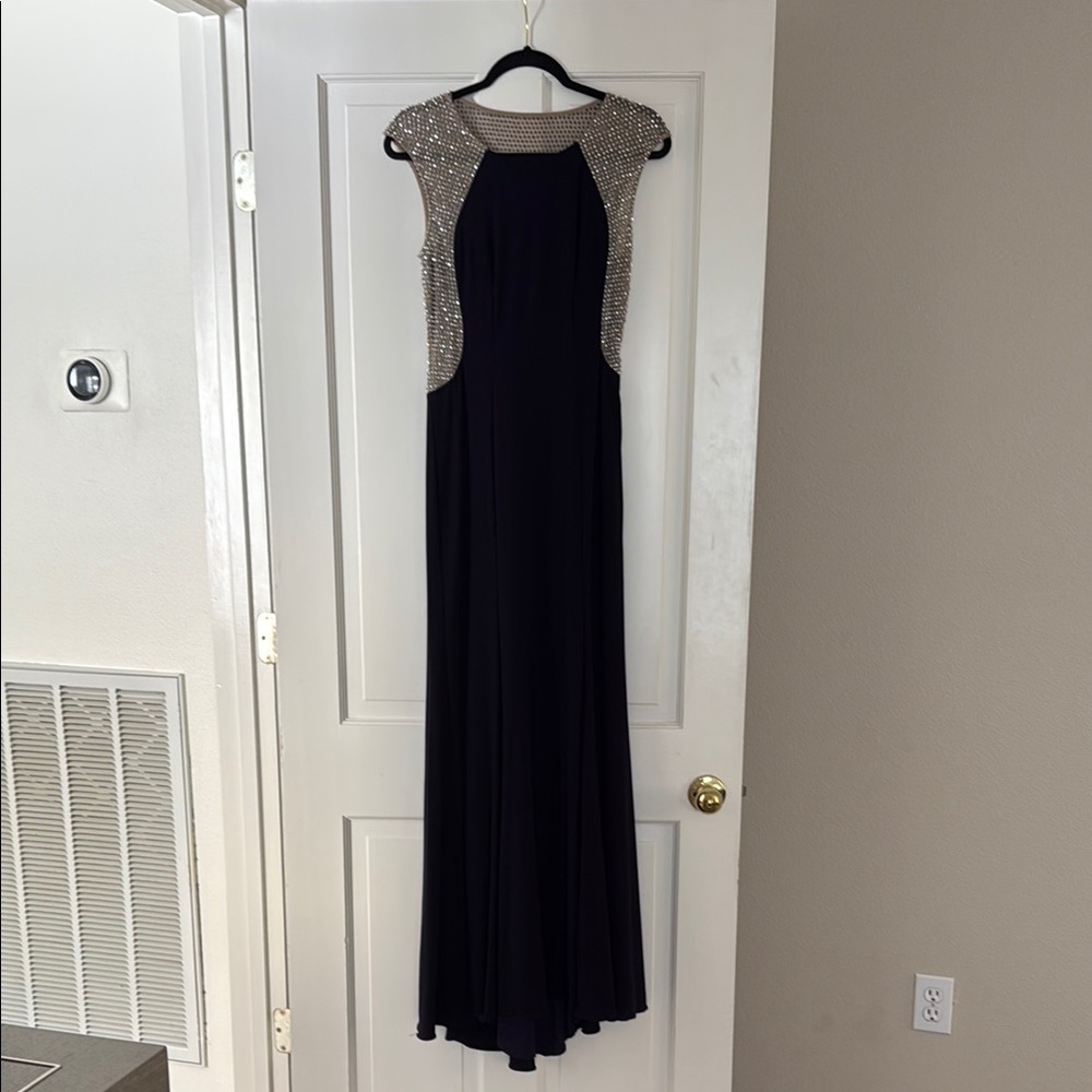 Elegant Black Evening Gown with Silver Accents